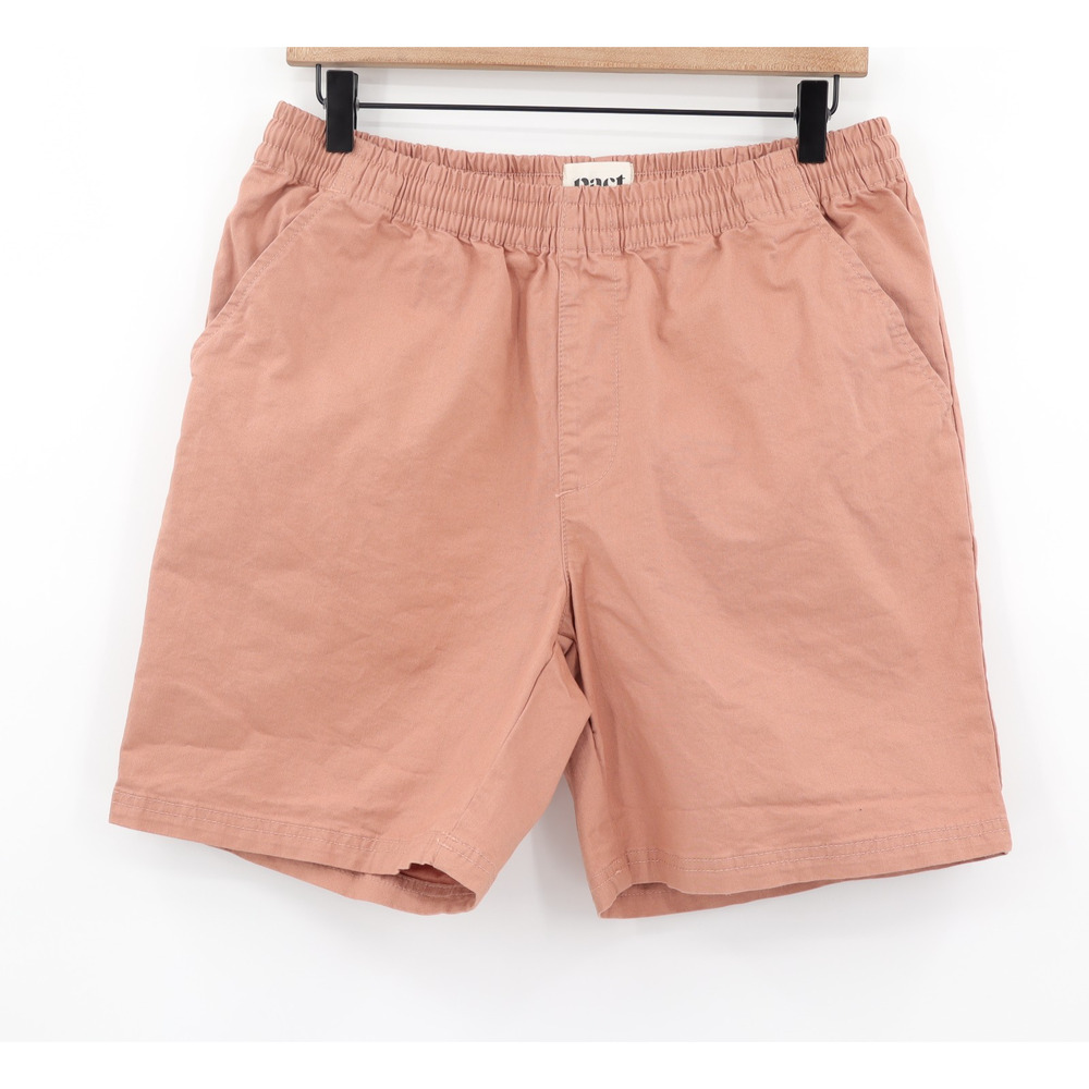 Pact Shorts Men's Sz L Orange Organic Cotton Twill Drawstring Elastic Waist